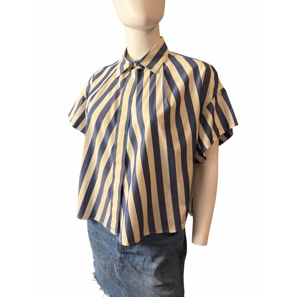 Rag & Bone Martha Blue White Striped Boxy Short Sleeve Button-Down Shirt S